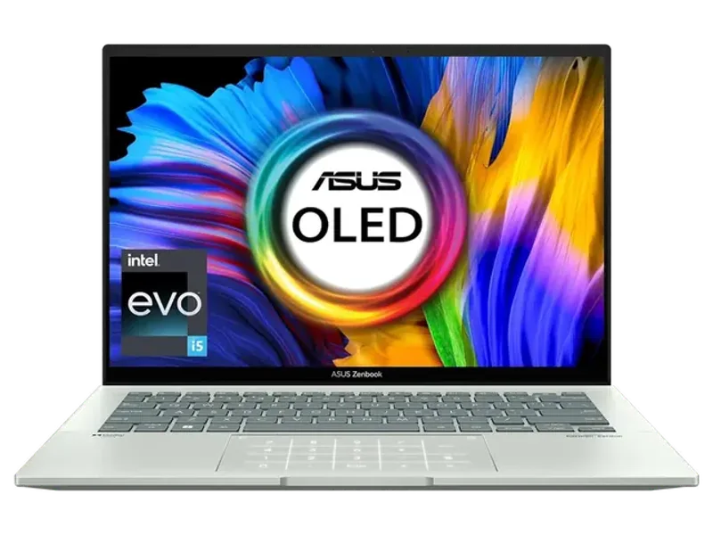 ASUS ZENBOOK 14 OLED (2022), 14" (35.56 CMS) 2.8K OLED 16:10 90HZ, INTEL CORE I5-1240P 12TH GEN, THIN AND LAPTOP (16GB/512GB SSD/IRIS XE GRAPHICS/WIN 11/OFFICE 2021/CELADON/1.39 KG), UX3402ZA-KM532WS
