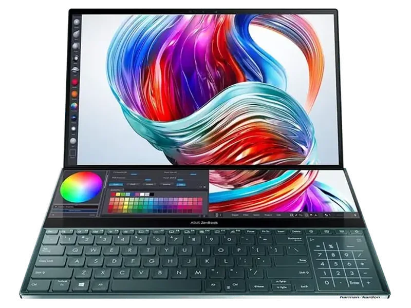 ASUS ZENBOOK PRO DUO, INTEL CORE I7 9TH GEN 15.6 INCH 4K UHD OLED TOUCH LAPTOP (32GB RAM/1TB NVME SSD/WINDOWS 10/6GB RTX 2060 GRAPHICS CARD/CELESTIAL BLUE/2.50 KG), UX581GV-HM7201T