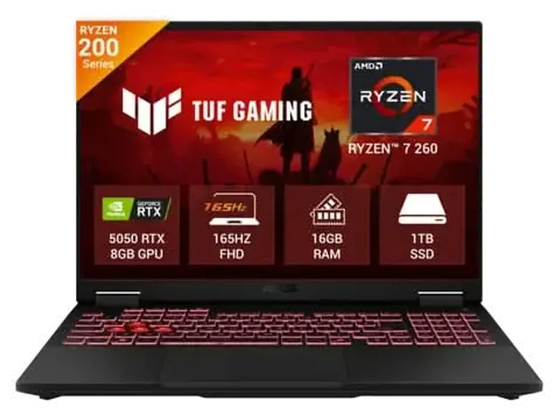ASUS TUF Gaming A16, Gaming Laptop, AMD RYZEN 7 260, RTX5050 8GB, 16GB, 1TB SSD, 16.0 WUXGA ANTI-GLARE NON-TOUCH, 300NITS, B,SRGB 100%(165HZ), IPS-NB(RV), RGB ILLUMINATED CHICLET, 90Whr, MSO, Gray