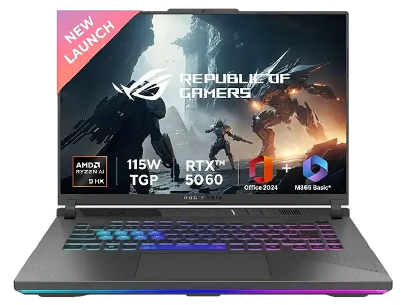 ASUS ROG Strix G16, AMD Ryzen 9 8940HX, Gaming Laptop(RTX 5060-8GB/115W TGP/16GB/1TB /2.5K QHD+/16"/240Hz/90WHrs/Windows 11/M365 Basic (1Year)*/Office Home 2024/Eclipse Gray/2.5 Kg) G614PM-S5046WS