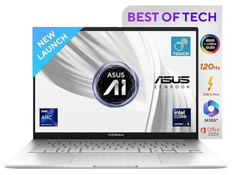 ASUS Zenbook 14,Intel Core Ultra 5 (Series 2), 16GB, 1TB, 3K OLED Touch Screen,14",120Hz,Win 11,M365 Basic (1Y)*,Office 2024,Foggy Silver,1.28 kg UX3405CA-PZ345WS, Intel Arc iGPU, Thin & Light Laptop