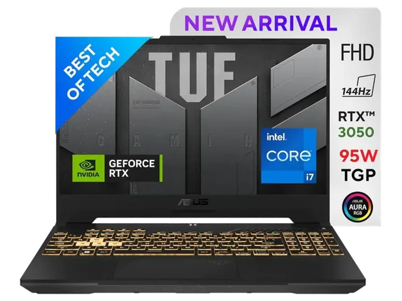 ASUS TUF GAMING F15 12TH GEN, INTEL CORE I7-12700H GAMING LAPTOP(NVIDIA RTX 3050-4GB/95W TGP/16GB RAM/512GB SSD/FHD/15.6 INCH/144HZ/RGB KB/90WHR/WINDOWS 11//JAEGER GRAY/2.20 KG) FX577ZC-HN193W