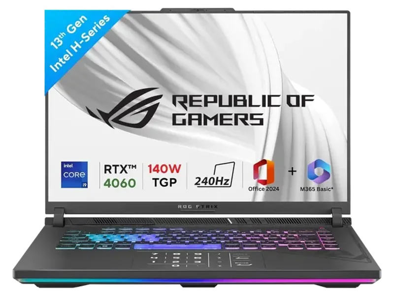 ASUS ROG STRIX G16 13TH GEN,INTEL CORE I9-13980HX GAMING LAPTOP(NVIDIA RTX 4060-8GB/140W TGP/16GB/1TB/QHD+/16"/240HZ/WINDOWS 11/M365 BASIC (1YEAR)*/OFFICE HOME 2024/ECLIPSE GRAY/2.50 KG)G614JV-N4242WS