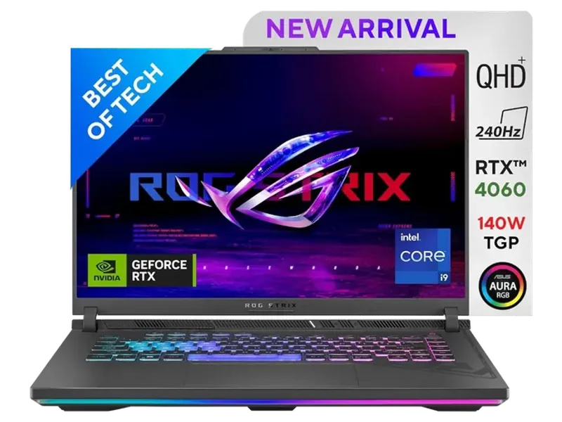 ASUS ROG STRIX G16 13TH GEN, INTEL CORE I9-13980HX GAMING LAPTOP(NVIDIA RTX 4060-8GB/140W TGP/16GB RAM/1TB SSD/QHD+/16 INCH/240HZ/RGB KB/90WHR/WINDOWS 11/OFFICE 2021/ECLIPSE GRAY/2.50 KG) G614JV-N4141WS