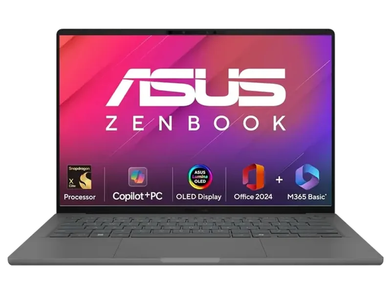 ASUS ZENBOOK A14, SNAPDRAGON X ELITE PROCESSOR,(QUALCOMM ADRENO IGPU/16GB RAM/512GB SSD/WINDOWS 11 HOME/MS OFFICE 365 BASIC (1YEAR)*/14 INCH FHD+ OLED/AI PC/ICELAND GRAY/0.98 KG), UX3407RA-QD061WS