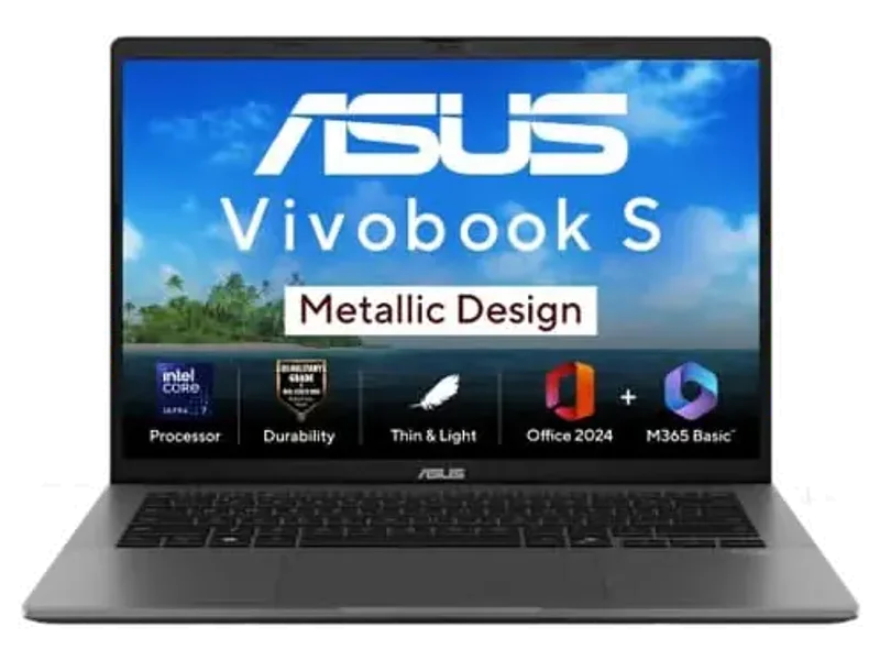 ASUS Vivobook S14, AI Powered Light Weight Laptop, Intel Core Ultra 7 255H 16GB, 512GB, Intel Graphics, 35.56 cms, 14 Inch WUXGA, Windows 11 Home, Office Home 2024 and M365 Basic, 1 Year Validity S3407CA-LY083WS