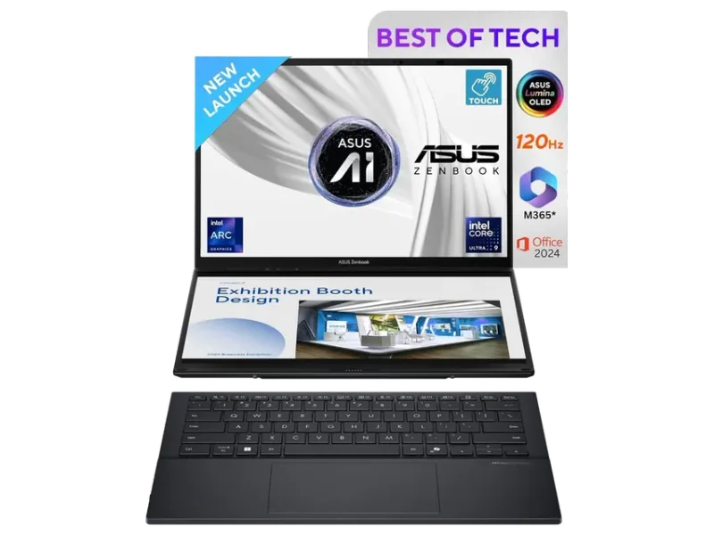 ASUS ZENBOOK DUO,14 INCH 3K (2880 X 1800) OLED, TOUCH SCREEN,INTEL CORE ULTRA 9,(32GB RAM/1 TB/INTEL ARC IGPU/WINDOWS 11/MS OFFICE 365 BASIC(1YEAR)*/OFFICE HOME 2024/INKWELL GRAY/1.65 KG),UX8406CA-PZ106WS