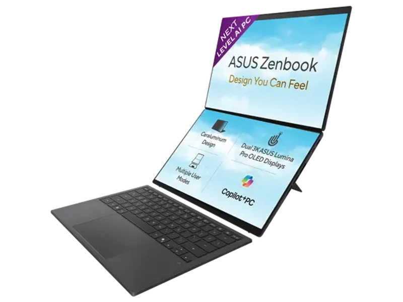 ASUS Zenbook Duo, Dual Screen AI Laptop, Intel Core Ultra 7 355 32GB, 1TB, Intel Graphics, 35.56 cm (14) OLED Touch 3K, Windows 11 Home, Office Home 2024 + M365 Basic (1 Year Validity) UX8407AA-SN183WS