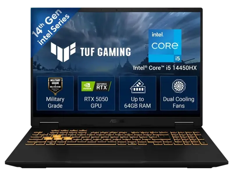 ASUS TUF Gaming 16 FX610JH-TU080WS, Intel Core i5 14450HX, RTX 5050 GPU, 16GB RAM, 512GB SSD, 16 inch FHD+, Windows 11 Home, Office Home 2024, M365 Basic - 1 Year Validity, Gaming Laptop