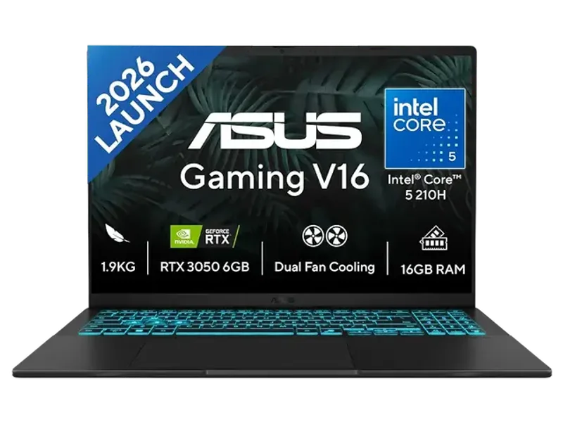 ASUS Gaming V16 (2026),Intel Core 5 210H (i5-14th Gen),RTX 3050-6GB,16GB RAM(Upgradeable),512GB SSD,FHD+,16"(40 cm),144Hz,Win 11,M365 Basic(1Y),Office 24, Black,1.95 Kg,V3607VJ-TK227WS,Gaming Laptop