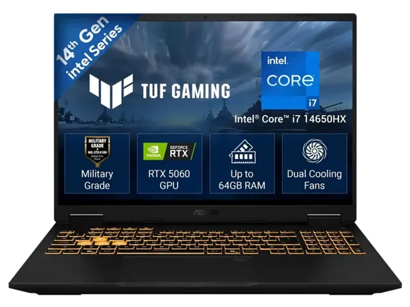 ASUS TUF Gaming 16 FX610JM-TU105WS, Intel Core i7 14650HX, RTX 5060 GPU, 16GB RAM, 512GB SSD, 16 inch FHD+, Windows 11 Home, Office Home 2024 + M365 Basic-1 Year Validity, Gaming Laptop