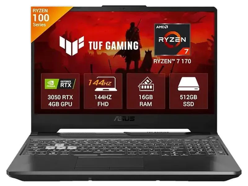 ASUS TUF Gaming A15, Gaming Laptop, AMD Ryzen 7 155, RTX 3050 GPU (16GB/512GB/39.62 cms (15.6) FHD/Windows 11 Home) FA506NCG-HN443W