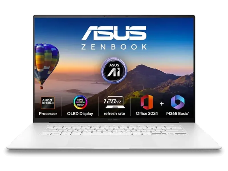 ASUS ZENBOOK S16,16" TOUCH SCREEN,3K OLED,AMD RYZEN AI 7 OCTA CORE 350,COPILOT+ AI PC(24GB/1TB/AMD RADEON IGPU/WINDOWS 11/M365 BASIC(1YEAR)*/OFFICE HOME 2024/SCANDINAVIAN WHITE/1.5 KG)UM5606KA-RJ108WS