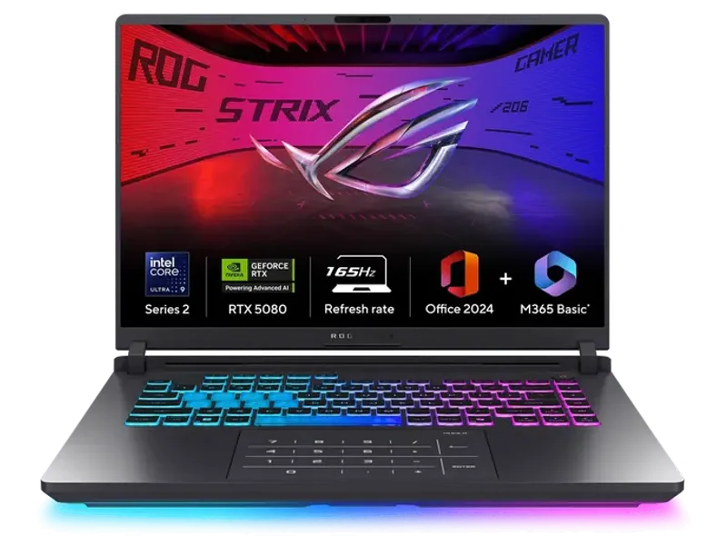 ASUS ROG STRIX G16, GAMING LAPTOP, INTEL CORE ULTRA 9 275HX, RTX 5080 GPU (32GB/1TB/40.64 CMS (16) FHD+/WINDOWS 11 HOME/OFFICE HOME 2024 + M365 BASIC (1 YEAR VALIDITY) G615LW-RV148WS