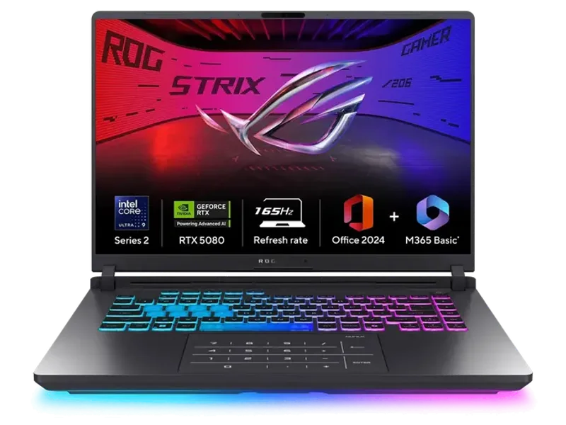 ASUS ROG Strix G16 G615LW-RV148WS, Intel Core Ultra 9 275HX, RTX 5080 GPU, 32GB RAM, 1TB SSD, 16 inch FHD+, Windows 11 Home, Office Home 2024, M365 Basic-1 Year Validity, Gaming Laptop