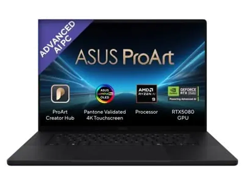 ASUS ProArt P16 OLED, Creator Laptop, AMD Ryzen AI 9 HX 370 (32GB/1TB/RTX 5080/40.64 cms (16) 4K Touch/Windows 11 Home/Office Home 2024 + M365 Basic (1 Year Validity)*) H7606WW-SE066WS