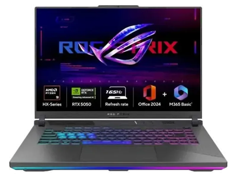 ASUS ROG Strix G16, Gaming Laptop, AMD Ryzen 9 8940HX, 16GB, 1TB, RTX 5050 GPU, 40.64 cms 16 Inch FHD Plus, Windows 11 Home, Office Home 2024 and M365 Basic 1 Year Validity G614PH-RV073WS