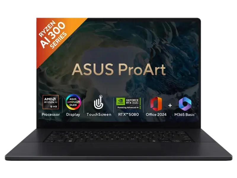 ASUS ProArt P16 OLED H7606WW-SE023WS, AMD Ryzen AI 9 HX 370, 64GB RAM, 2TB SSD, RTX 5080, 16 inch 4K Touch, Windows 11 Home, Office Home 2024, M365 Basic-1 Year Validity, Creator Laptop