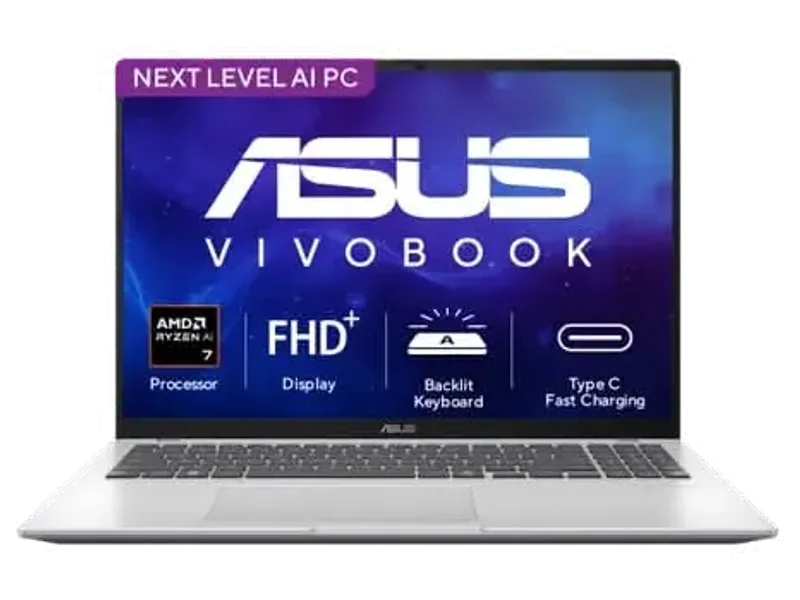 ASUS Vivobook 16 M1607GA-MB029WS (AMD Ryzen AI 7 445, 16GB, 512GB SSD, AMD Radeon Graphics, 16 inch FHD Plus, Windows 11 Home, Office Home 2024 with M365 Basic, 1 Year, Silver