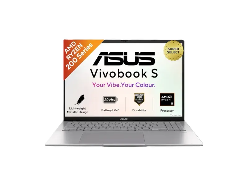 ASUS Vivobook S16 (2026) with Metallic Design, Gaming Grade CPU AMD Ryzen 5 220 - (16 GB/512 GB SSD/Windows 11 Home) M3607HA-RP219WS Thin and Light Laptop