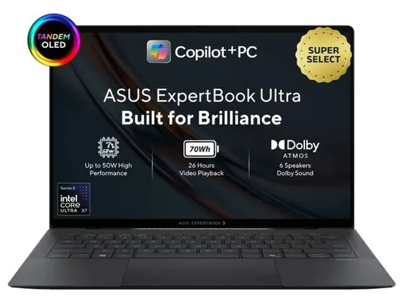 ASUS ExpertBook Ultra Full Metal Nano Ceramic Coating, TOLED with Touchscreen Copilot Intel Core Ultra X7 358H - (32 GB/1 TB SSD/Windows 11 Home) B9406CAA-TH1205WS Thin and Light Laptop