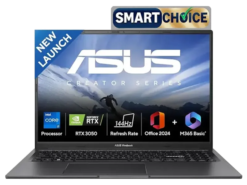 ASUS Vivobook 16X (2025), Smartchoice, Intel Core i7-13620H, RTX 3050-4GB,16GB RAM,512GB SSD,FHD+,16",144Hz,M365 Basic (1Year)*,Office 2024,Indie Black,1.8 Kg K3605VC-RP517WS, Creator/Gaming Laptop
