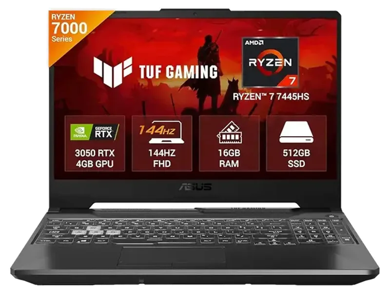ASUS TUF A15, AMD Ryzen 7 7445HS, Gaming Laptop(RTX 3050-4GB/75W TGP/16GB RAM/512GB SSD/FHD/15.6"/144Hz/Backlit Keyboard/48Whrs/Win11/MS Office24/Graphite Black/2.3 Kg) FA506NCG-HN200WS