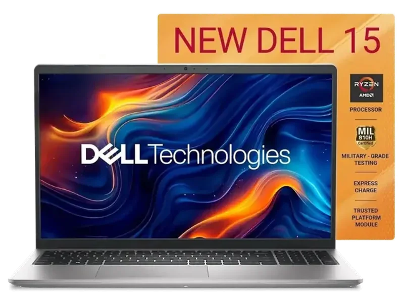 Dell 15, AMD Ryzen 7-7730U, 16GB DDR4, 512GB SSD, FHD, 15.6"/39.6cm, Windows 11, Microsoft Office Home 2024, Platinum Silver Laptop