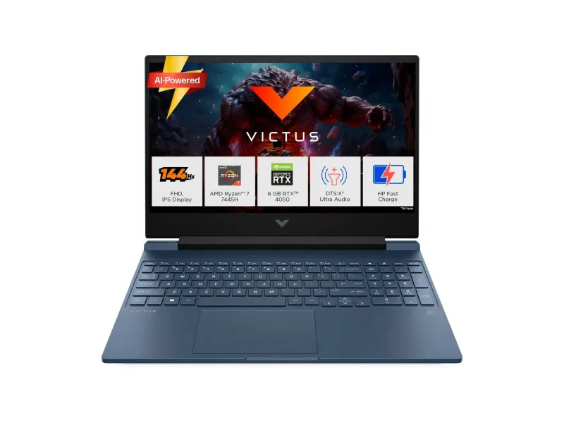 HP Victus AMD Ryzen 7 Hexa Core 7445HS - (16 GB/512 GB SSD/Windows 11 Home/6 GB Graphics/NVIDIA GeForce RTX 4050) 15-fb3130AX Gaming Laptop (15.6 Inch, Performance Blue, Chrome Logo, 2.29 Kg)