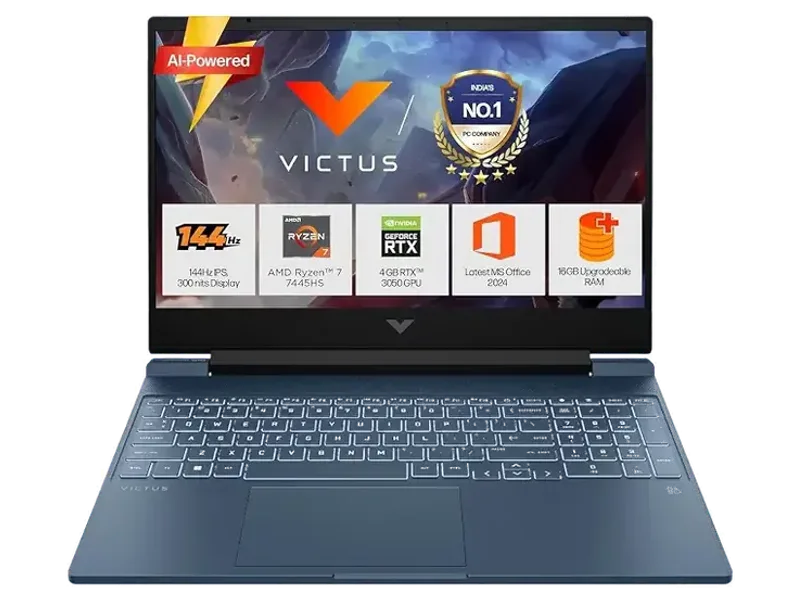 HP Victus, AMD Ryzen 7 7445HS, 6GB RTX 3050, 16GB DDR5(Upgradeable) 512GB SSD, 144Hz, IPS, 300nits, FHD, 15.6''/39.6cm, Win11, M365* Office24, Blue, 2.29kg, fb3125AX, Backlit, DTS Audio, Gaming Laptop
