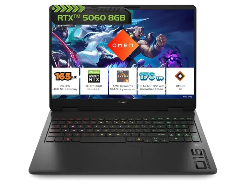 HP Omen, AMD Ryzen 9 8940HX, 8GB RTX 5060, 24GB DDR5(Upgradeable) 1TB SSD, 165Hz, 2k WUXGA, 3ms, 400 nits, Win11, M365 Office24, Black, 2.44kg, ap0181AX, Omen AI, RGB, AI Gaming Laptop