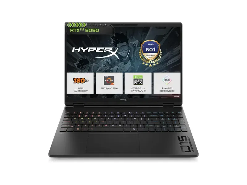 HP Smartchoice HyperX OMEN 15, AMD Ryzen 7 260, 8GB-RTX 5050, 24GB DDR5 (Upgradeable), 1TB SSD, 180Hz, 2.5K, 500 nits, 3ms RT, 15.3''/38.9cm, Win11, Office24, Black, 2.42kg, gb0038AX, AI Gaming Laptop