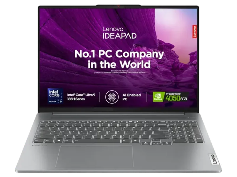 LENOVO IDEAPAD PRO 5 INTEL CORE ULTRA 9 185H BUILT-IN AI 16" (40.6CM) 2K OLED 400NITS 120HZ TOUCHSCREEN LAPTOP (32GB RAM/1TB SSD/RTX 4050 6GB/WINDOWS 11/OFFICE HOME 2024/GREY/1.94KG), 83D4007UIN