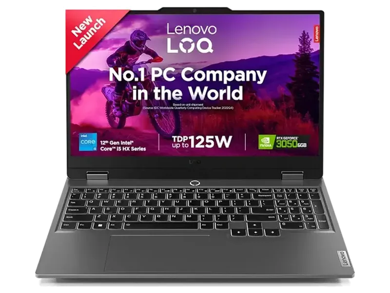 Lenovo Smartchoice LOQ, Intel Core i5-12450HX, 12th Gen, RTX 3050-6GB, 16GB RAM, 512GB SSD, FHD 144Hz 300Nits, 15.6"/39.6cm, Windows 11, MS Office 21, Grey, 2.4Kg, 83GS003UIN, Gaming Laptop