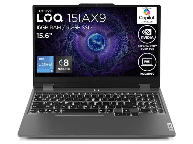 Lenovo LOQ 15IAX9 Gaming Laptop | 15.6" FHD Intel Core i5-12450HX 8 Core 16GB RAM 512GB SSD | NVIDIA GeForce RTX 3050 6GB | LOQ M100 Mouse | Backlit Keyboard, Windows 11 Home