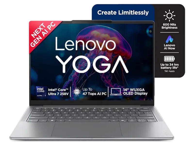 LENOVO YOGA SLIM 7 AURA EDITION INTEL CORE ULTRA 7 258V,COPILOT+ AI PC(32GB RAM/1TB SSD/14(35.5CM)/WUXGA OLED AI NOW/47 TOPS/WINDOWS 11/OFFICE HOME 2024/1YR ADP/GREY/1.19KG), 83JX001MIN AI LAPTOP