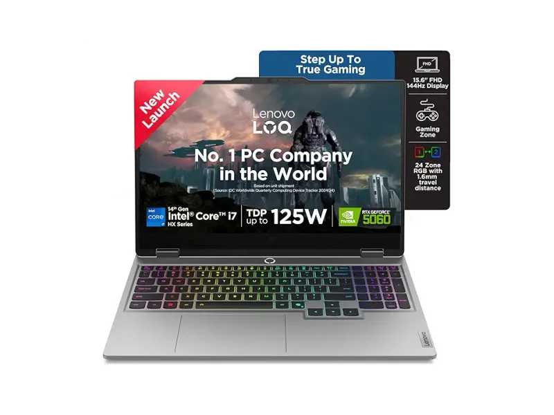 Lenovo LOQ 2025 Intel Core i7-14700HX| NVIDIA RTX 5060 8GB (32GB RAM/1TB SSD/144Hz Refresh Rate/572 AI TOPS/15.6" (39.6cm)/Windows 11/Office 2024/3 Mon. Game Pass/Grey/2.4Kg), 83JE00U3IN