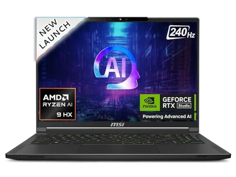MSI STEALTH A16 AI+,AMD RYZEN AI 9 365,BUILT-IN AI,41CM QHD+ 240HZ GAMING LAPTOP(32GB/1TB NVME SSD/WINDOWS 11 HOME/OFFICE 2021/NVIDIA GEFORCE RTX 4070,GDDR6 8GB/CORE BLACK/2.1KG) A3HVGG-074IN