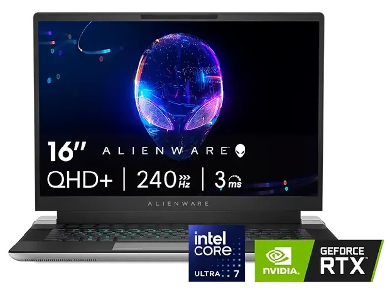 Alienware X16 R2 Gaming Laptop - 16-inch QHD+ 240Hz 3ms Display, Intel Core Ultra 7-155H, 16GB LPDDR5X RAM, 1TB SSD, NVIDIA GeForce RTX 4070 8GB GDDR6, Windows 11 Home, Onsite Service - Lunar Silver