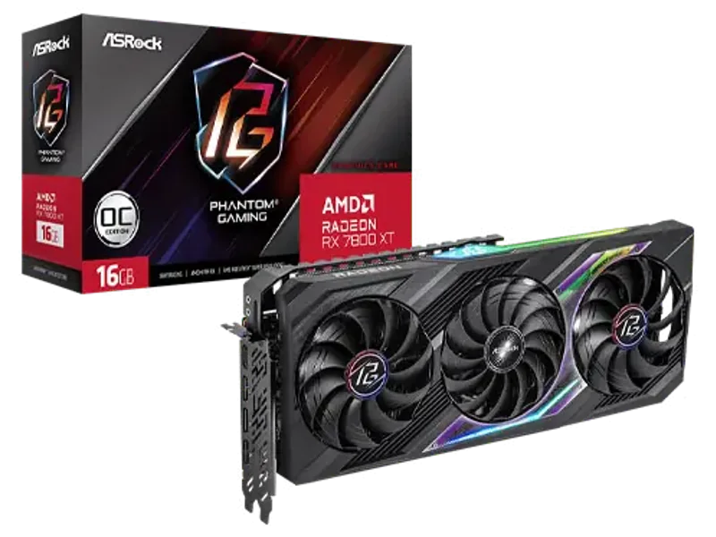 Asrock AMD Radeon RX 7800 XT Phantom Gaming 16GB OC Graphic Card RX7800XT PG 16GO