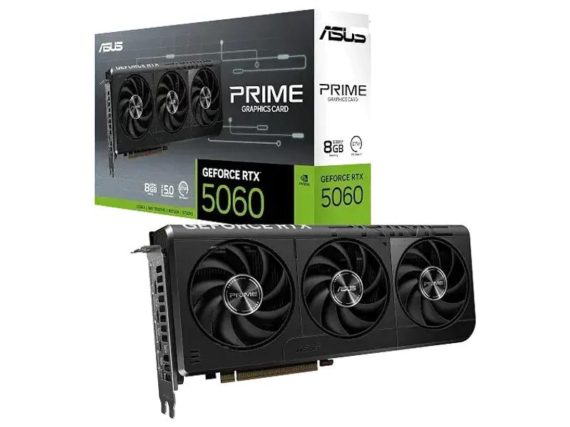 ASUS Prime GeForce RTX 5060 8GB GDDR7 Gaming Graphics Card (NVIDIA GeForce RTX5060 DLSS 4, 2.5 Slot Design, PCIe 5.0, 3X DisplayPort 2.1b, 1x HDMI 2.1b, PRIME-RTX5060-8G)
