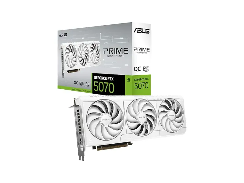 ASUS The SFF-Ready Prime GeForce RTX™ 5070 12GB GDDR7 White OC Edition Graphics Card (PCIe® 5.0, 12GB GDDR7, HDMI®/DP 2.1, 2.5-Slot, Axial-tech Fans, Dual BIOS)
