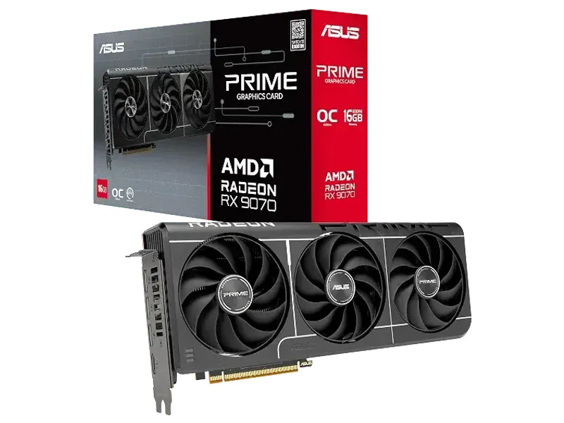 ASUS Prime Radeon™ RX 9070 OC Edition Graphics Card (PCIe 5.0, HDMI/DP 2.1, 2.5-Slot Design, axial-tech Fans, Dual Ball Fan Bearings, Dual BIOS, ASUS GPU Guard)