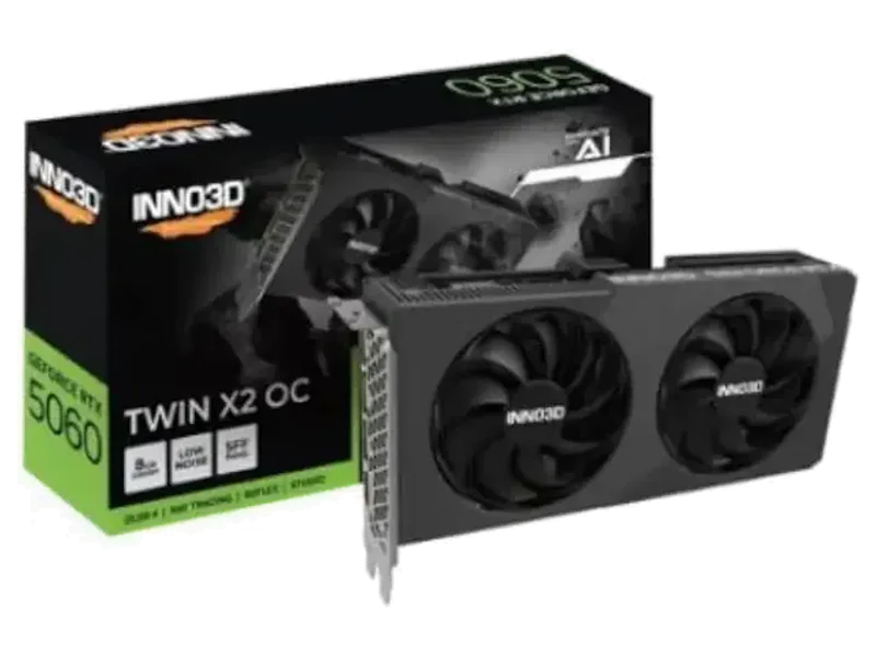 INNO3D NVIDIA GeForce RTX 5060 Twin X2 OC V2 8GB GDDR7 128-bit PCI Express Gen 5 Gaming Graphics Card - N50602-08D7X-195071N