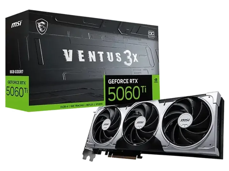 MSI GeForce RTX 5060 Ti 8G Ventus 3X OC Graphics Card – NVIDIA, GDDR7 128-bit Memory, 28Gbps, PCI Express Gen 5 x16 (uses x8), Up to 2617 MHz, Triple Fan Cooling, DisplayPort 2.1b, HDMI 2.1b