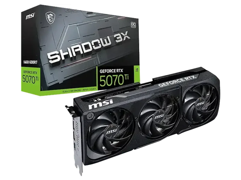 MSI GeForce RTX 5070 Ti 16G Shadow 3X OC Graphic Card - NVIDIA GeForce RTX 5070 Ti GPU, 16GB GDDR7 256-bit Memory, 28 Gbps, PCI Express Gen 5 Interface, Upto 2482 MHz, TORX Fan 5.0