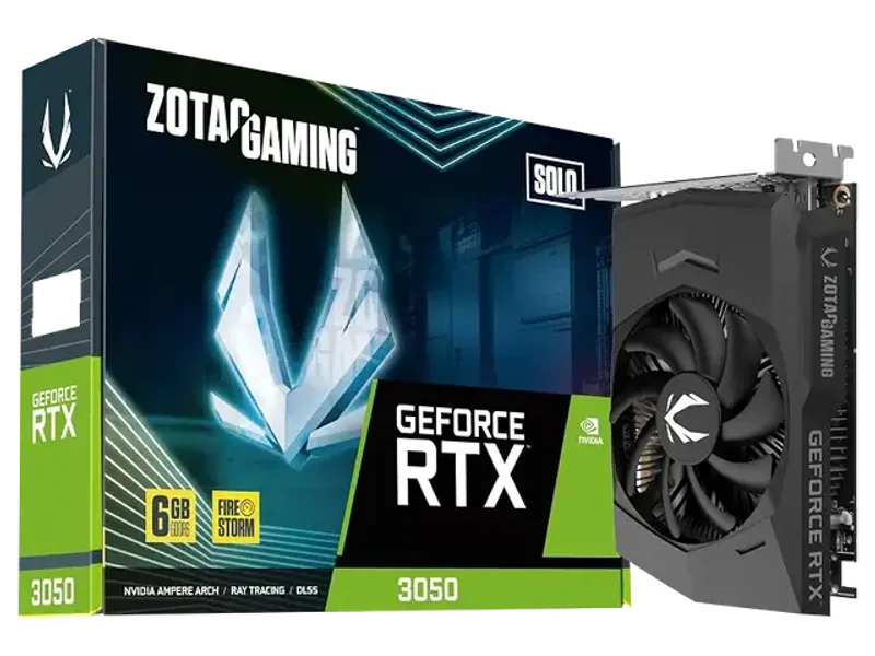 ZOTAC Gaming GeForce RTX 3050 6GB GDDR6 Solo 96-bit 14 Gbps PCIe 4.0 Super Compact Gaming Graphics Card, ZT-A30510G-10L | Only Graphics Card with 5 Year Warranty