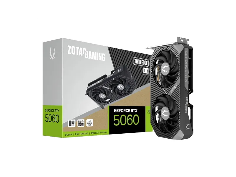 ZOTAC Gaming Geforce RTX 5060 Twin Edge OC Graphics Card - Black | 8 GB | DLSS4 | GDDR7 | PCIE 5.0 | SFF Ready | 3840 CUDA Cores | ZT-B50600H-10M | Only Graphics Card with 5 Year Warranty