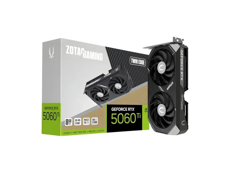 ZOTAC Gaming Geforce RTX 5060 Ti Twin Edge Graphics Card - Black | 8 GB | DLSS 4 | GDDR7 | Icestorm 2.0 Advanced Cooling | Dual Fan | ZT-B50610E-10M | Only Graphics Card with 5 Year Warranty