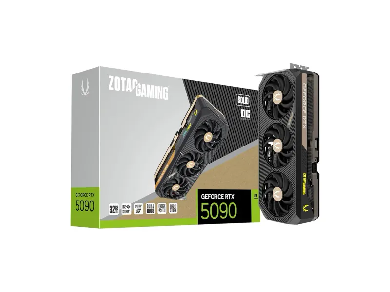 ZOTAC Gaming GeForce RTX 5090 Solid OC DLSS 4 32GB GDDR7 512-bit 28Gbps PCIe 5.0 Gaming Graphics Card, IceStorm 3.0 Advanced Cooling, Spectra 2.0 ARGB Lighting, ZT-B50900J-10P